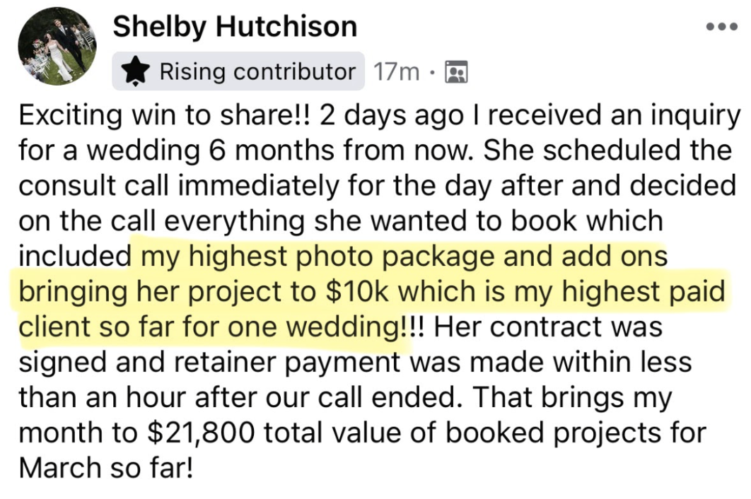 Photographer testimonial and student win